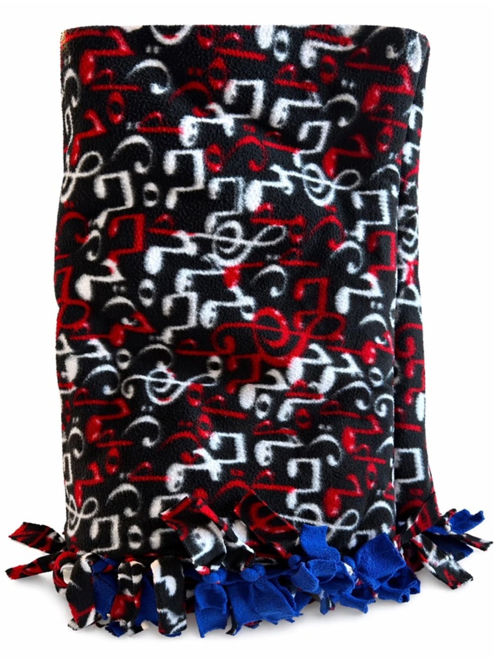 Handmade Fleece Tie Blanket Black Red White Pattern Knotted Fringe Throw 90”X55”